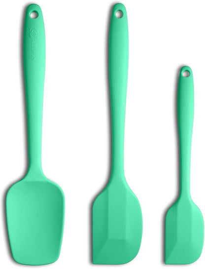 Silicone Spatula 3‑Piece Set Heat Resistant 600°F Non‑Stick Rubber Spatulas with Stainless Steel Core ALLWIN HOUSEWARE Large Spatula, Spoonula & Mini Spatula for Cooking & Baking, Macaron Green