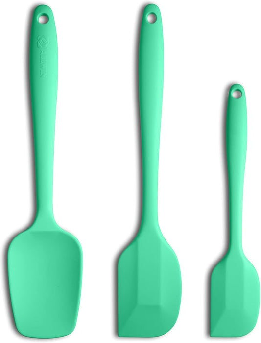 Silicone Spatula 3‑Piece Set Heat Resistant 600°F Non‑Stick Rubber Spatulas with Stainless Steel Core ALLWIN HOUSEWARE Large Spatula, Spoonula & Mini Spatula for Cooking & Baking, Macaron Green