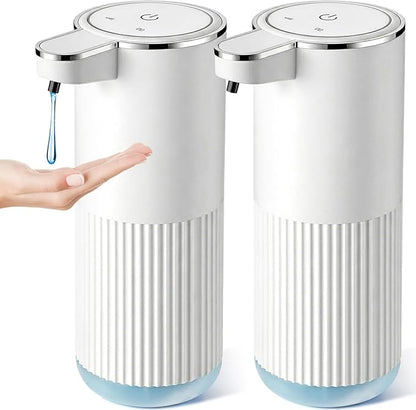 RYTOXILO Automatic Soap Dispenser, 2 Pack White Touchless Liquid Soap Dispenser for Bathroom, 13.5 Fl Oz Plastic Electric Auto Dish Soap Dispensers Wall Mount for Kithcen with Adjustable Volume