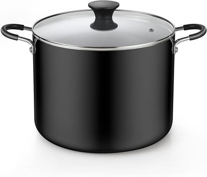 Cook N Home Nonstick Stockpot with Lid 10.5-Qt, Deep Cooking Pot Cookware Canning Stock Pot with Glass Lid, Black by CookNHome