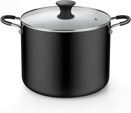 Cook N Home Nonstick Stockpot with Lid 10.5-Qt, Deep Cooking Pot Cookware Canning Stock Pot with Glass Lid, Black by CookNHome