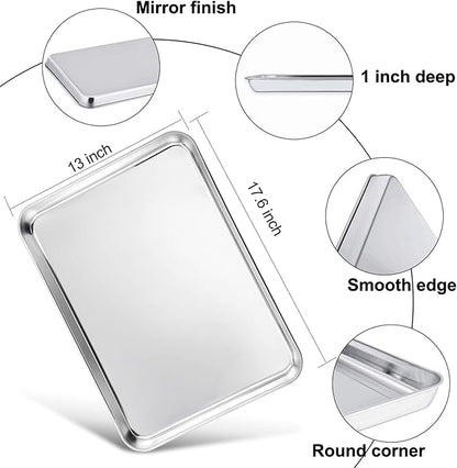 TeamFar Cookie Sheets with Cooling Racks, 17.6 x 13 x 1 Inch Stainless Steel Baking Pan with Grid Rack for Baking Roasting, Non-Toxic & Heavy Duty, Dishwasher Safe, 2 Pans with 2 Racks