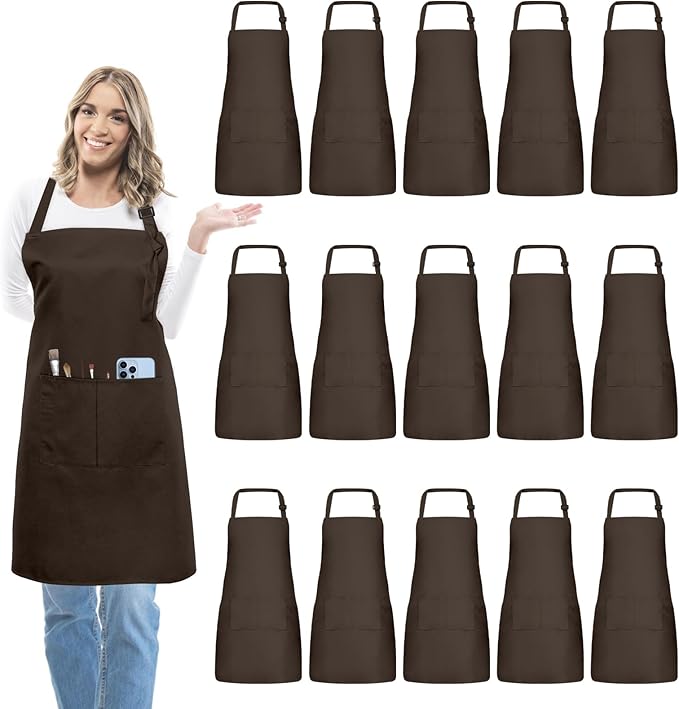 15 Pcs Adult Aprons Bulk with Pockets Adjustable Bib Chef Apron for Women Men Painting Cooking Crafting (S/L) by IMERAGO
