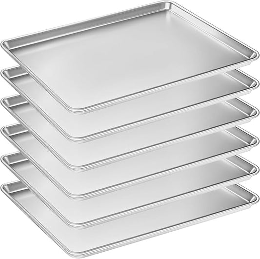 6 Pack Half Size Baking Sheet Pan Set, Aluminum Commercial Quality Cookie Sheet for Baking or Roasting, Large Thick Baking Tray Prevents Warping, 13" × 18" Cookie Tray Pan by BASTWE