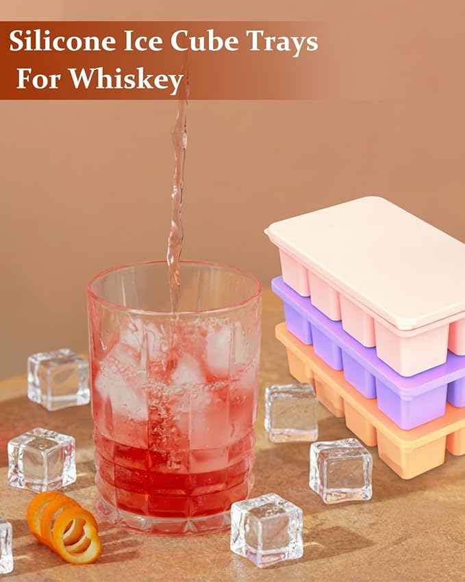Large Silicone Ice Cube Trays with Lids, ZDPMK 3 Pack Large Whiskey Ice Cube Molds, Easy‑Release 2 Inch Square Big Ice Cube Molds for Freezer, Cocktails, Iced Coffee, Baby Food, Dishwasher‑Safe - Image 2