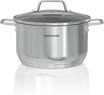 SUNHOUSE 18/8 Stainless Steel Stock Pot - 6.5 Quart Heavy-Duty Induction Cooking Pot with Visible Lid for Pasta, Soup, Spaghetti - Nonstick Thick-Bottom Deep Stockpot by SUNHOUSE