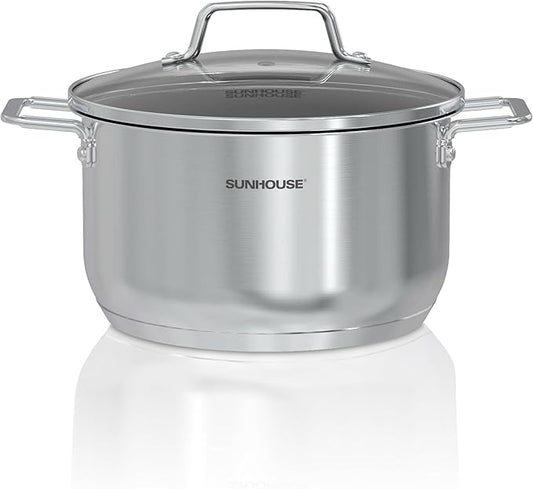 SUNHOUSE 18/8 Stainless Steel Stock Pot - 6.5 Quart Heavy-Duty Induction Cooking Pot with Visible Lid for Pasta, Soup, Spaghetti - Nonstick Thick-Bottom Deep Stockpot by SUNHOUSE
