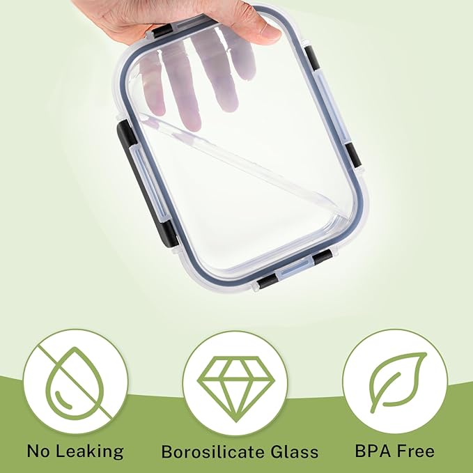 8 Pack Borosilicate Glass Food Storage Containers with Lids, Glass Meal Prep Containers, Airtight Bento Lunch Boxes with Snap Locks, Oven, Freezer and Dishwasher Safe, BPA Free, Kitchen Storage Set - Image 5