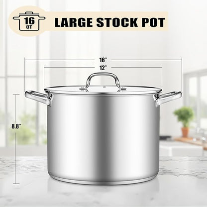 TeamFar 16QT Stock Pot, Stainless Steel Stockpot Large Induction Cooking Pot with Lid & Tri-ply Bottom, for Soup Seafood Cooking, Sauce Canning, Non Toxic & Heavy Duty, Various Stovetops Suitable - Image 2