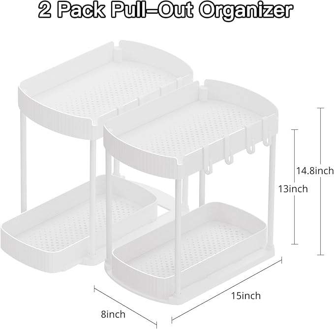 Ukeetap 2 Pack Multi-Purpose Pull-Out Storage Organizers, Under Sink Organizers and Storage for Bathroom & Kitchen, Under Cabinet Organizers and storage, 14.8 Inch, White - Image 2