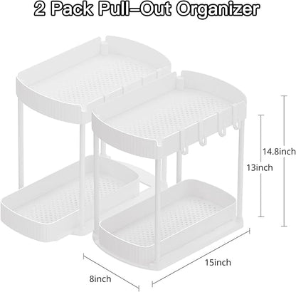 Ukeetap 2 Pack Multi-Purpose Pull-Out Storage Organizers, Under Sink Organizers and Storage for Bathroom & Kitchen, Under Cabinet Organizers and storage, 14.8 Inch, White - Image 2