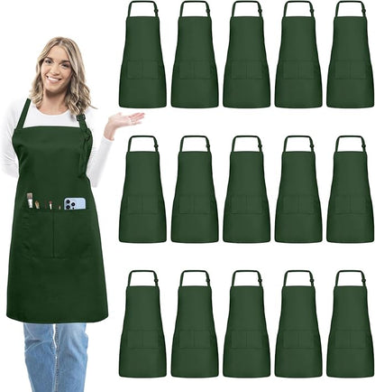 15 Pcs Adult Aprons Bulk with Pockets Adjustable Bib Chef Apron for Women Men Painting Cooking Crafting (S/L) by IMERAGO