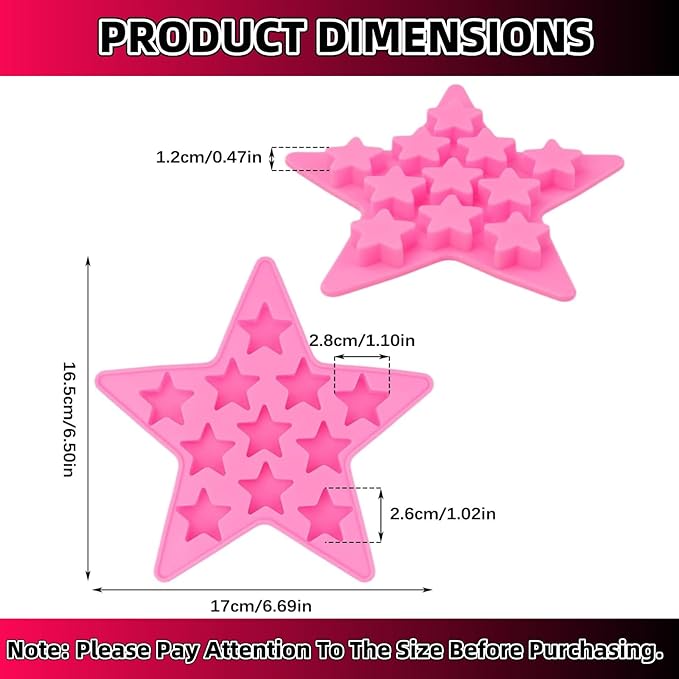 Five Star Shaped Cool Silicone Ice Cube Tray Freeze Mold Maker Tools Pentagram Ice Trays Club Bar Party for Cake, Candy, Chocolate, Gummy, Ice, Crayons, Jelly (Pink)