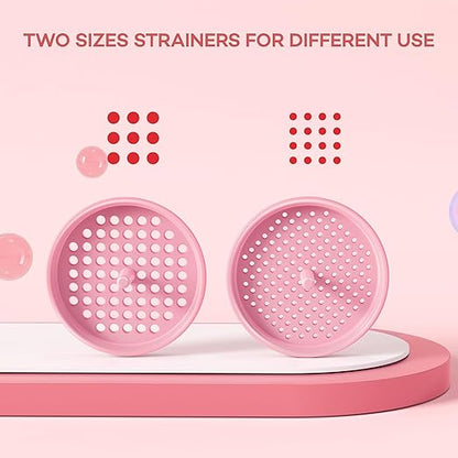 Pisol Wide Mouth Versatile Funnel, Canning Funnels for Kitchen Use, Food Grade Plastic Cooking Funnel Set with 4 Size Spouts and 2 Strainers for Filling Different Bottles and Bags, Pink