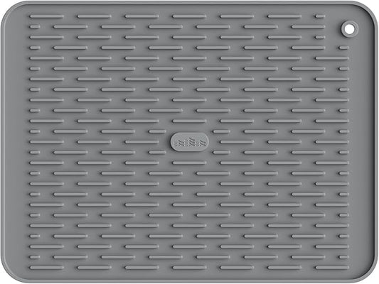 ME.FAN Silicone Dish Drying Mat for Kitchen Counter, Dish Drying Pad for Sink, Refrigerator or Drawer, Countertop Protection Pad M - 16''×12'' - Grey