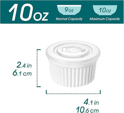vancasso 10 oz Ramekins with Lid, Porcelain Creme Brulee Souffle Dishes, White Pudding Custard Cups Ramiken for Baking, Dishwasher and Oven Safe, Set of 6 - Image 2