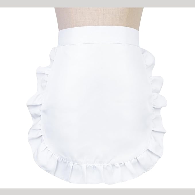 2Pcs Kids White Waist Apron Half Apron Puffy Tight Costume Kitchen Party Favors for Kids Women