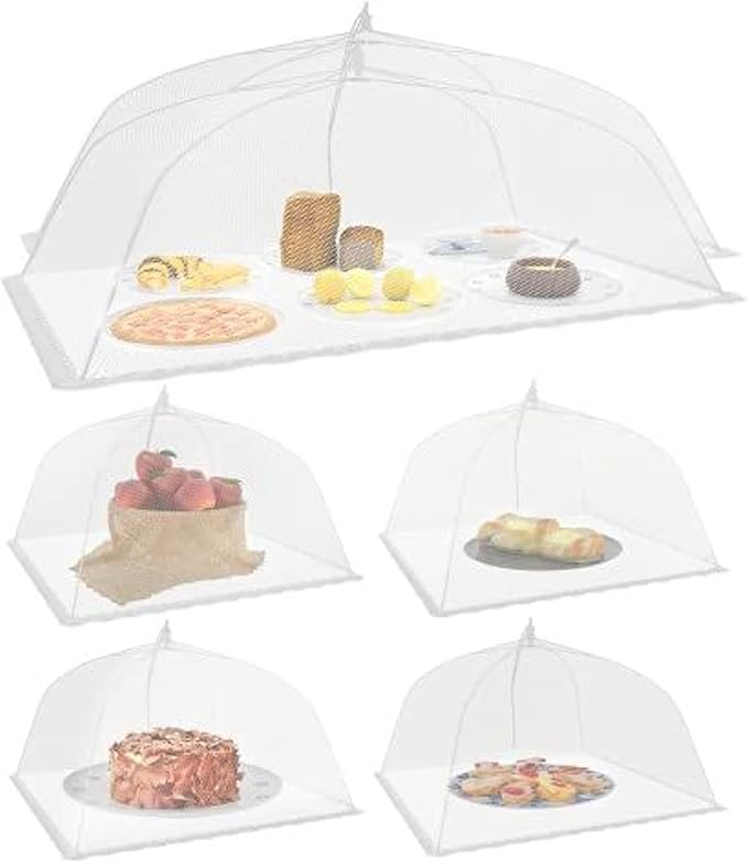 Simply Genius Mesh Food Covers for Outdoors - 2 Jumbo (39x24 in) & 4 Large (17x17 in), White Collapsible 6-Pack - Pop-Up Reusable Food Nets & Tents for Outdoor Serving & Picnics with Bug Protection by SimplyGenius