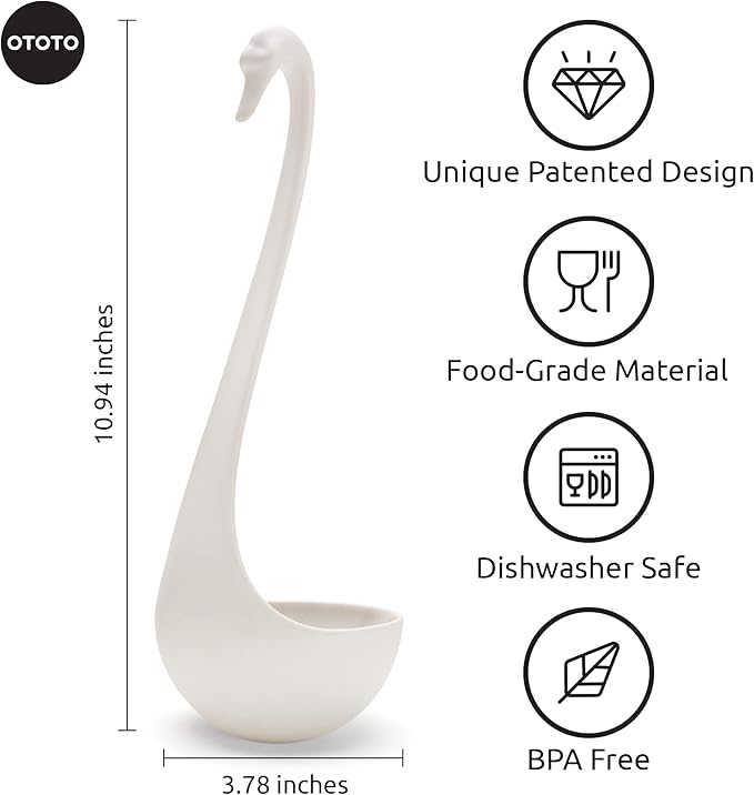 OTOTO Swanky Swan Soup Ladle- Silicone Soup Spoon, BPA-Free, Heat Resistant Soup Ladles For Serving & Cooking - Cute Kitchen Accessories, Unique Kitchen Gifts, Fun Cooking Gadgets (White) - Image 2