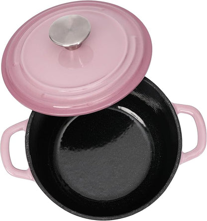 Flavehc Dutch Oven Pot with Lid 2.8 qt Cast Iron Dutch Oven for Bread Baking Pink Enameled Cast Iron Rice Pot with Handels - Image 8