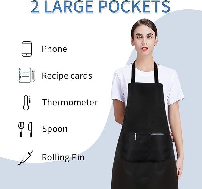8/12/24 Pack Plain Bib Aprons Bulk, Black Commercial Apron with 2 Pockets, Unisex Apron for Adults Painting BBQ