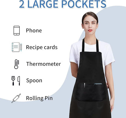 8/12/24 Pack Plain Bib Aprons Bulk, Black Commercial Apron with 2 Pockets, Unisex Apron for Adults Painting BBQ