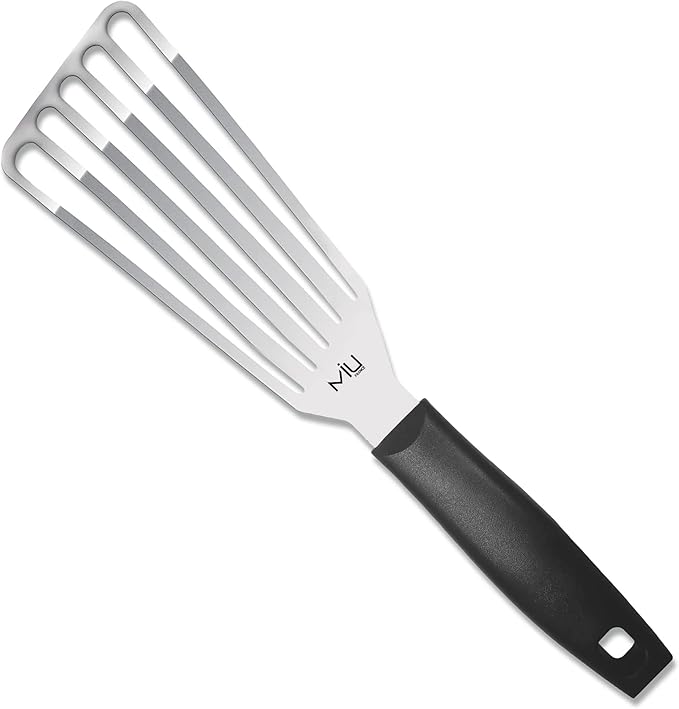 MIU Fish Spatula Stainless Steel, Slotted Flexible Metal, Lightweight Barbecue Turner, 6.5 inch Blade, Plastic Handle with Hole, Grilling Utensils by MIU+France
