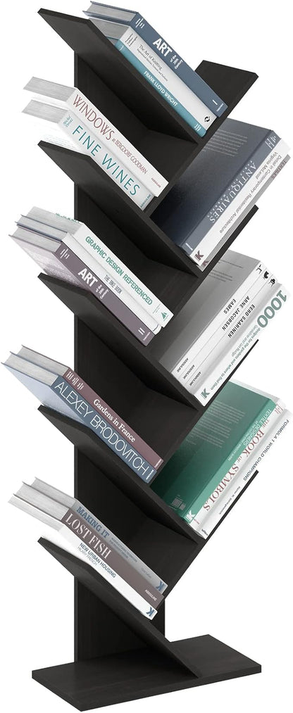 Furinno TREE Book Shelf, 9-Tier Bookshelf, Tree Bookcase with Angled Open Shelf, 8.4 x 15.7 x 50.9, for Room Decor, for Living Room, Bedroom, Home Office, Espresso by Furinno-FitsYourSpaceFitsYourBudget