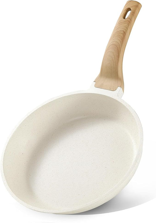 CAROTE Non Stick Frying Pan Skillet, Omelet Pan, Healthy Non Toxic Granite Chef Pan, Induction Compatible Egg Frying Pan with Heat-Resistant Handle, PFOA-Free,Cream White, 8" by CAROTE