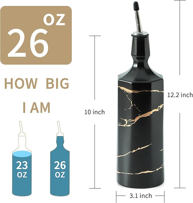 Ceramic Olive Oil Dispenser Bottle, Oil Dispenser Bottle for Kitchen, Large Capacity 26oz Oil and Vinegar Bottles Dispenser，Black