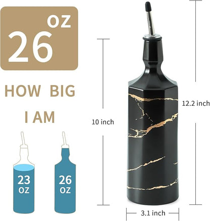 Ceramic Olive Oil Dispenser Bottle, Oil Dispenser Bottle for Kitchen, Large Capacity 26oz Oil and Vinegar Bottles Dispenser，Black