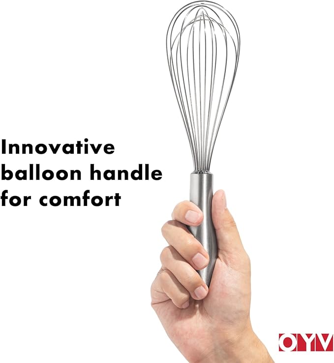 OYV 18/10 Stainless Steel Whisk, Ergonomic Handle, Dishwasher Safe Metal whisk, Professional Whisk for Kitchen Cooking, Perfect for Blending, Whisking, Baking, and Beating, 10-Inch Wire Wisk - Image 4