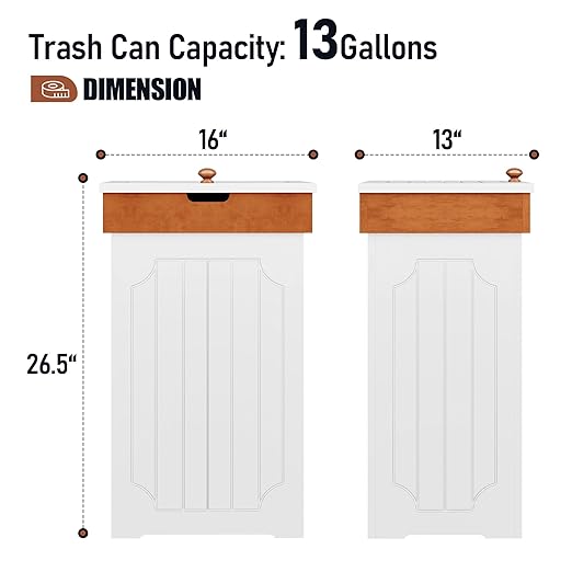Function Home Trash Can Cabinet, 13 Gallon Kitchen Garbage Can, Wood Recycling Trash Bin, Freestanding Dog Proof Trash Can, Farmhouse Trash Cabinet with Lid for Home Kitchen Bathroom, White - Image 4