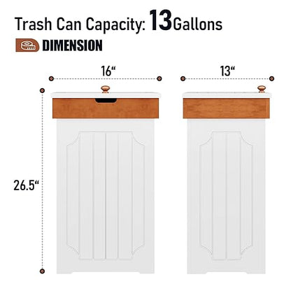 Function Home Trash Can Cabinet, 13 Gallon Kitchen Garbage Can, Wood Recycling Trash Bin, Freestanding Dog Proof Trash Can, Farmhouse Trash Cabinet with Lid for Home Kitchen Bathroom, White - Image 4