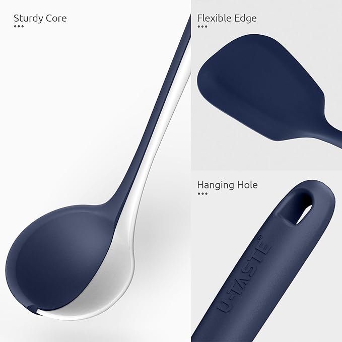 Silicone Kitchen Cooking Utensil Set: U-Taste High Heat Resistant 13.6in Kitchen Gadgets, BPA Free Non Stick Rubber Cook Accessories For Stir Frying, Serving, Basting, Mixing (5 Pieces, Midnight Blue) - Image 5