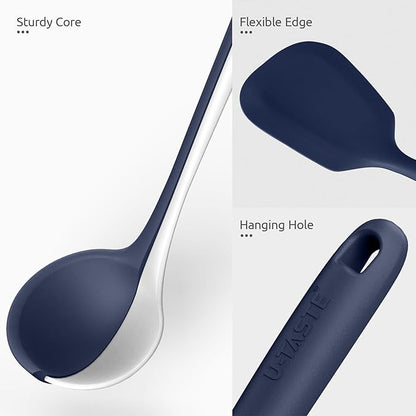Silicone Kitchen Cooking Utensil Set: U-Taste High Heat Resistant 13.6in Kitchen Gadgets, BPA Free Non Stick Rubber Cook Accessories For Stir Frying, Serving, Basting, Mixing (5 Pieces, Midnight Blue) - Image 5