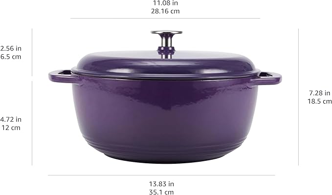 Amazon Basics Enameled Cast Iron Dutch Oven Pot with Lid, Round, Dual Handles, Heavy-Duty, Oven Safe for Stews, Roasting, Baking, 6-Quart, Purple - Image 4