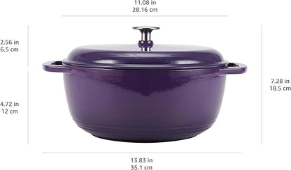 Amazon Basics Enameled Cast Iron Dutch Oven Pot with Lid, Round, Dual Handles, Heavy-Duty, Oven Safe for Stews, Roasting, Baking, 6-Quart, Purple - Image 4