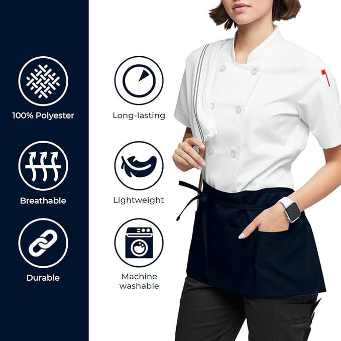 Avalon Kitchen Server Aprons with 3 Pockets, 100% Polyester Waist Apron with Pockets, 24x12 Inche Waitress Apron with Pockets - Image 2