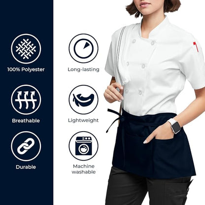 Avalon Kitchen Server Aprons with 3 Pockets, 100% Polyester Waist Apron with Pockets, 24x12 Inche Waitress Apron with Pockets - Image 2