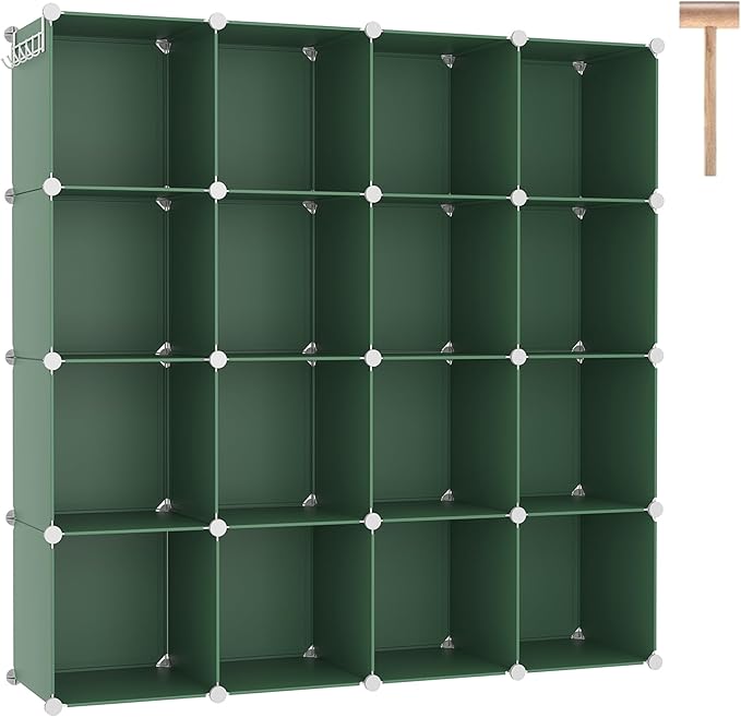 C&AHOME Cube Storage Organizer, 16-Cube Shelves Units, Plastic Storage Cubes, DIY Closet Organizer, Modular Closet Storage Shelves Ideal for Home, Bedroom, 48.4" L × 12.4" W × 48.4" H Green UPCS16GN by CAHOME