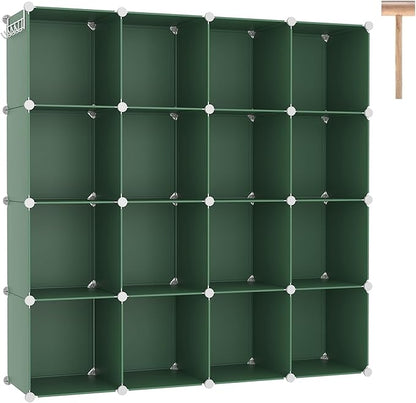 C&AHOME Cube Storage Organizer, 16-Cube Shelves Units, Plastic Storage Cubes, DIY Closet Organizer, Modular Closet Storage Shelves Ideal for Home, Bedroom, 48.4" L × 12.4" W × 48.4" H Green UPCS16GN by CAHOME