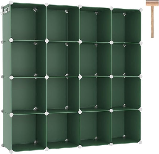 C&AHOME Cube Storage Organizer, 16-Cube Shelves Units, Plastic Storage Cubes, DIY Closet Organizer, Modular Closet Storage Shelves Ideal for Home, Bedroom, 48.4" L × 12.4" W × 48.4" H Green UPCS16GN by CAHOME