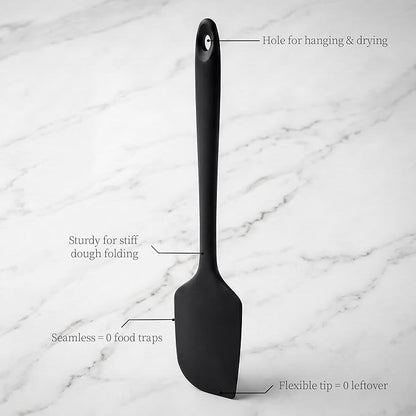 600ºF Heat Resistant Spatula, 11.34 inch High Heat Food Safe Semless Kitchen Silicone Scraper for Cooking Baking Mixing Scraping Stirring Nonstick Cookware Pan Bowl (Black)