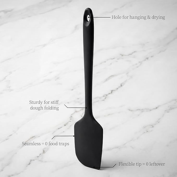 600ºF Heat Resistant Spatulas, High Heat Food Safe Semless Kitchen Silicone Scraper Set for Cooking Baking Mixing Scraping Stirring Nonstick Cookware Pan Bowl (2Pcs,Black)