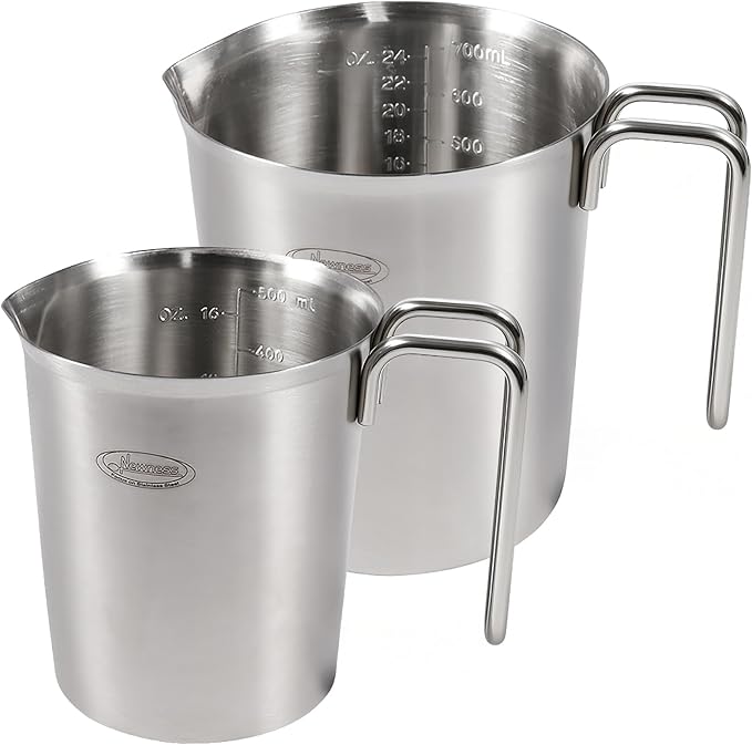 Newness 2-Pack Stainless Steel Measuring Cups Set, (3 Marking Including Cup/ML/Oz Scale) (2 & 3 Cup) Metal Measuring Cup with Handle For Prepping, Baking and Cooking, Dishwasher, Microwave Safe by Newness