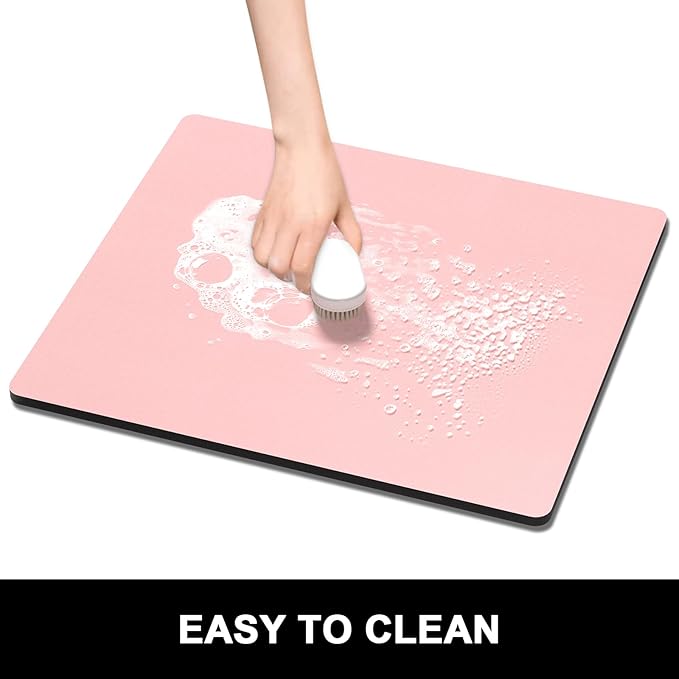 Rnivvi Dish Drying Mat for Kitchen Counter, 16 x 18" Cute Absorbent Heat Resistant Drying Pad with Non-slip Rubber, Coffee Bar Mats for Coffee Machine Dish Rack Kitchen Decor Accessories, Pink - Image 6