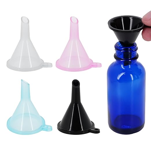 Mini Funnel 4-Pack for Lab Bottles, Sand Art, Perfume, Spice, Powder, Essential Oil, Recreational, Kitchen Food Grade Small Plastic (4colors)