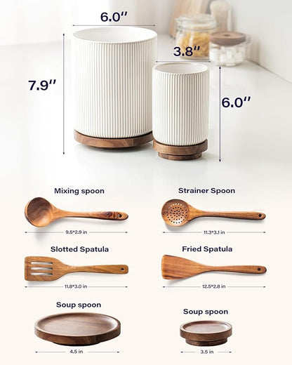 getstar Large Rotating Utensil Holder for Kitchen Counter,7.9"+6" Ceramic Utensils Crocks Set for Countertop Large & Small Utensil Organizer for Spatula Farmhouse Kitchen Decor - Image 4