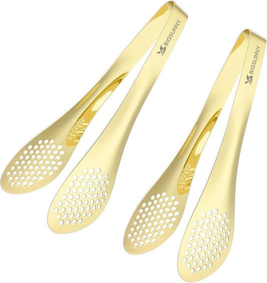 MSY BIGSUNNY 2 Pack Buffet Tongs, Gold-plated Stainless Steel Food Tongs Serving Tong by MSYBIGSUNNY